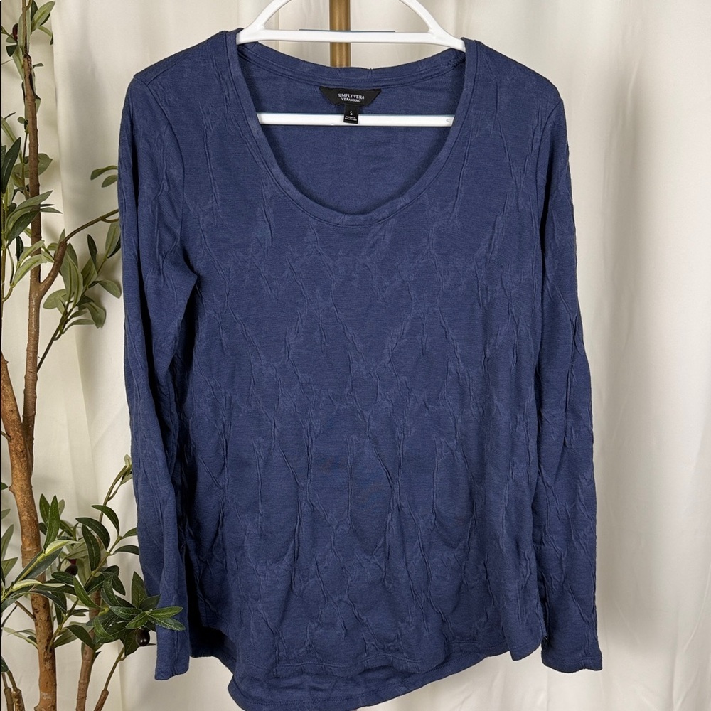 Simply Vera Wang Navy Scoop Neck Textured Long Sleeve Top Sz S (T5)